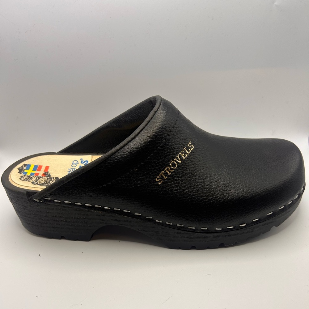 STROVELS LEATHER SWEDISH OPEN BLACK CLOG SIZE 41‎ OR 9.5 WOMENS